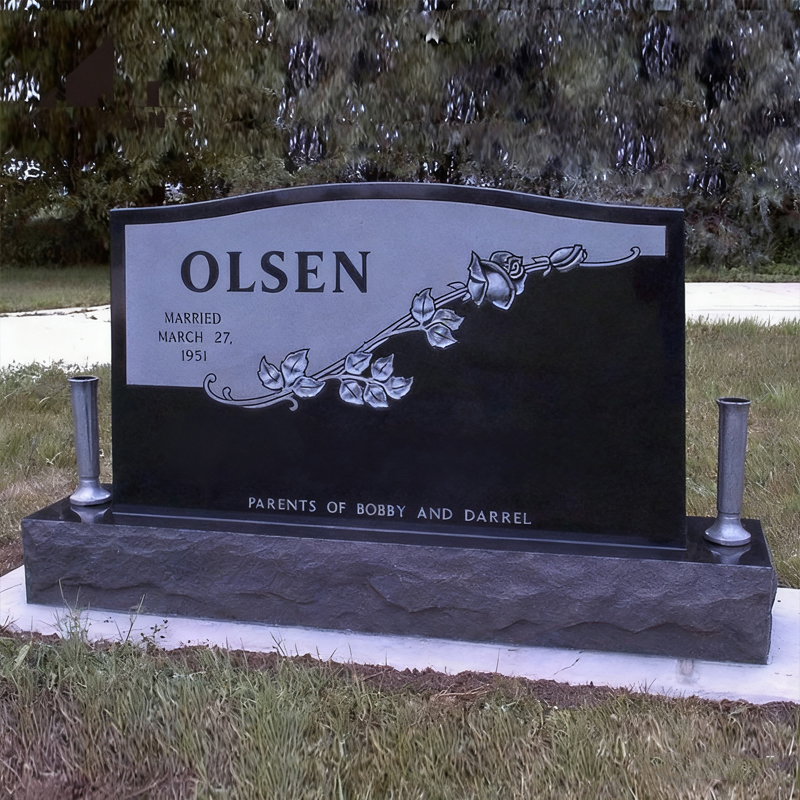 흑백 대비 장미무늬 대리석 묘비