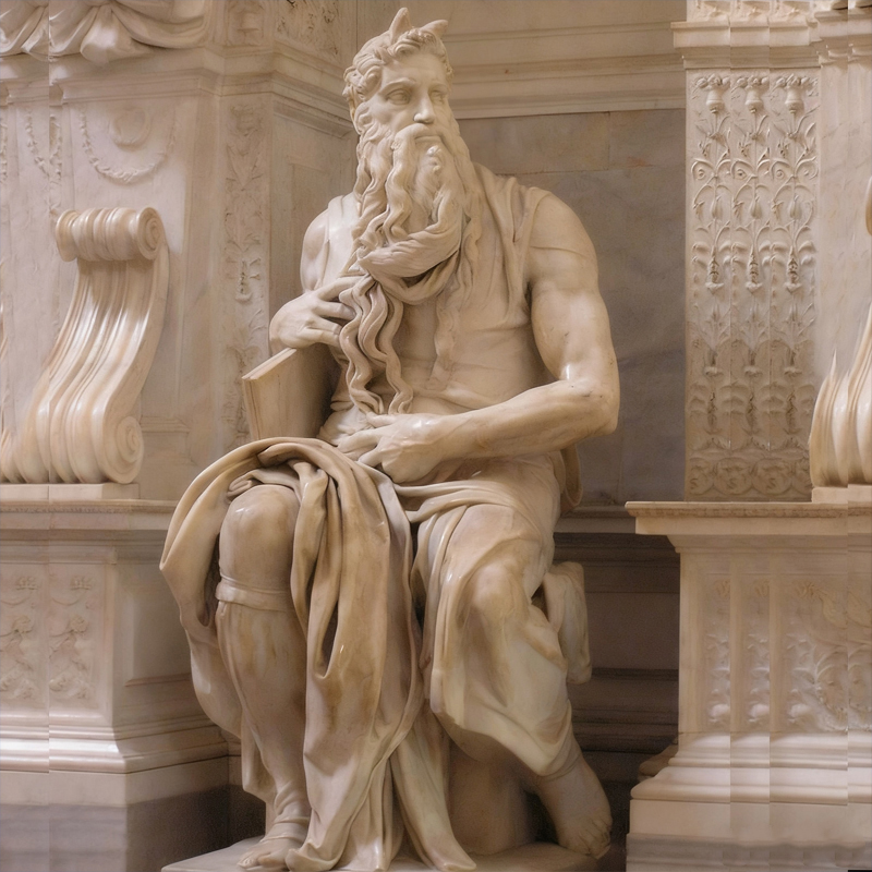 고전 대리석 인간 조각상 앉아있는 동상