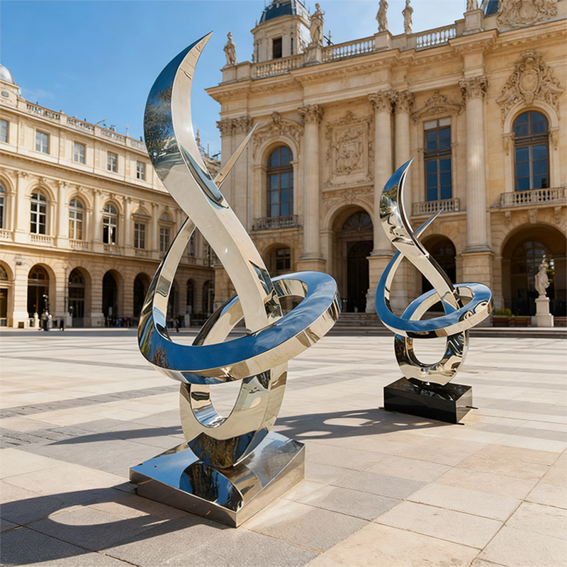 블루 & 실버 유선형 금속 조각