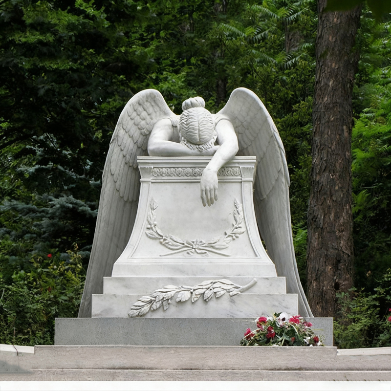 머리를 숙인 천사 대리석 묘비