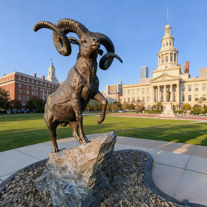 청동 큰 뿔 램 조각품 - 야외 정원 장식